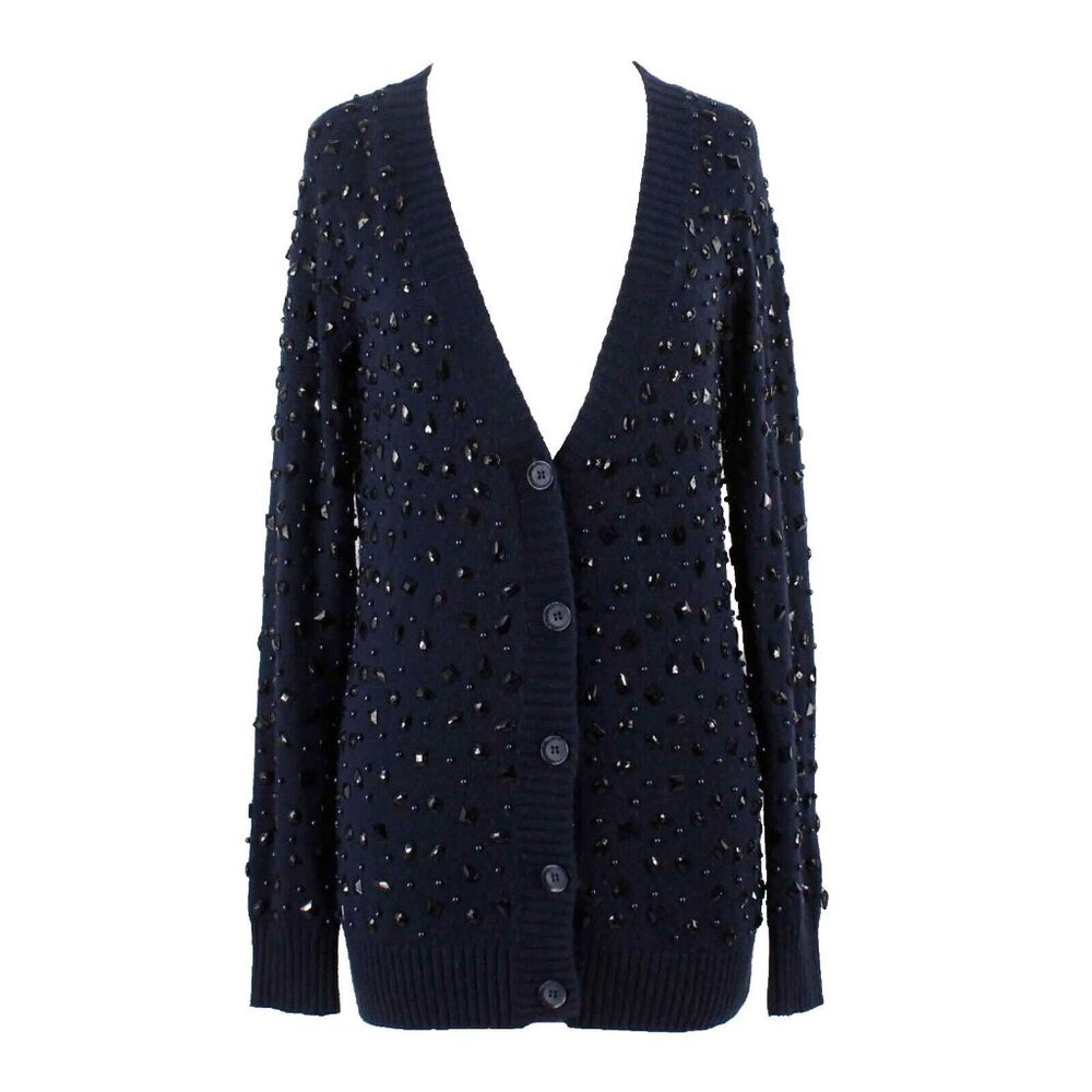 Piperlime Collection Sz XS Navy Beaded V Neck Nylon Acrylic Wool Cardigan